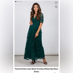 PinkBlush Forest Green Lace Mesh Overlay *MATERNITY* Maxi Dress, Large